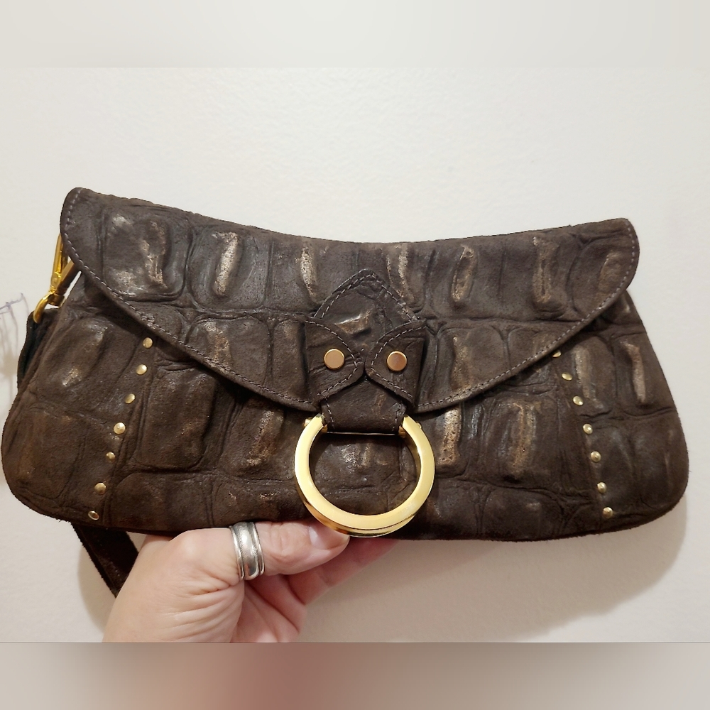 Christopher Kon Suede/Leather Wristlet Clutch